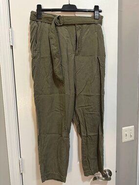 Loft Olive Green 100% Lyocell Belted Tapered Utility Pants